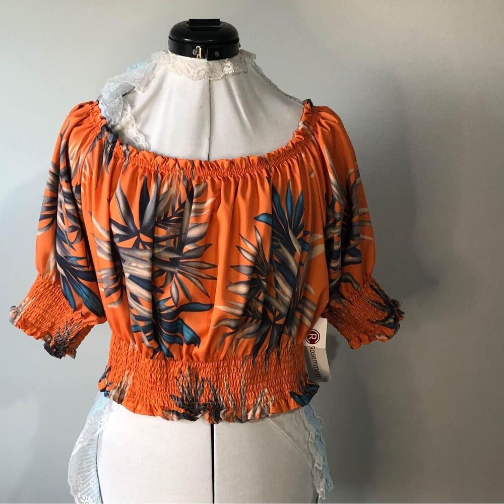 NWT 2X Rosemmetti Short Sleeve Crop Blouse Elastic Waist & Arms & Neck C5548